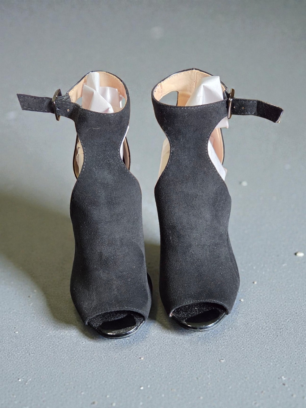 Women's Black Suede Peep-Toe High Heel Sandal with Ankle Strap - Picture 3 of 4